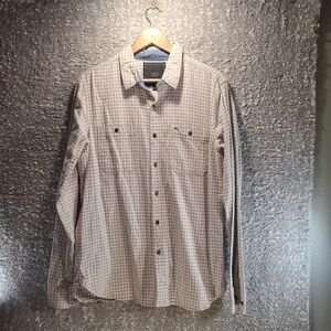 Obey Propaganda Long Sleeve Button Down Shirt Mens Size Large Plaid Tan Brown